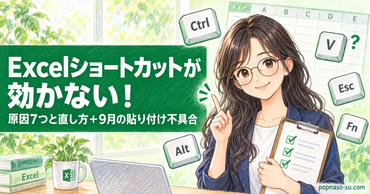 Excelショートカットキーが効かない！原因と直し方【2026年9月の貼り付け不具合も解説】